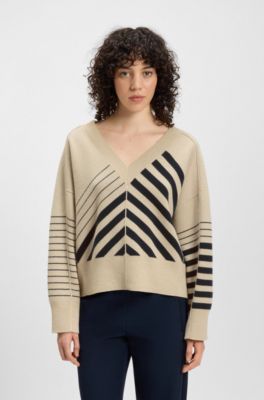 Wool-cashmere sweater with block stripes, Patterned