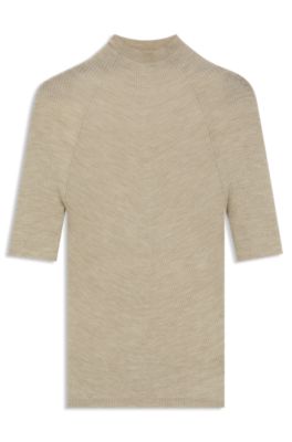 Virgin-wool sweater with mock neck, Light Beige