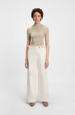 Virgin-wool sweater with mock neck, Light Beige
