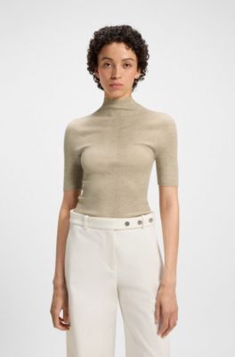 Virgin-wool sweater with mock neck, Light Beige