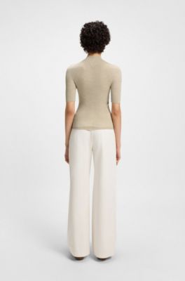 Virgin-wool sweater with mock neck, Light Beige
