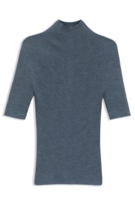 Jersey de lana merina con cuello ingl&eacute;s, Celeste