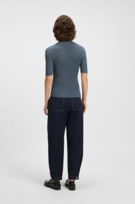 Virgin-wool sweater with mock neck, Light Blue