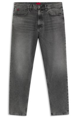 Jeans tapered fit en denim gris de efecto desgastado, Gris