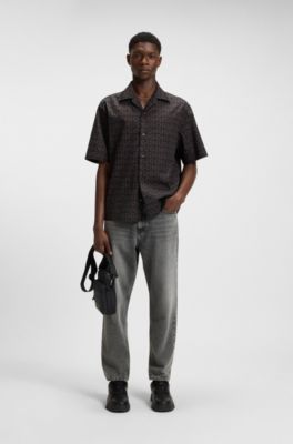 Jeans tapered fit en denim gris de efecto desgastado, Gris