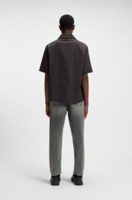 Jeans tapered fit en denim gris de efecto desgastado, Gris