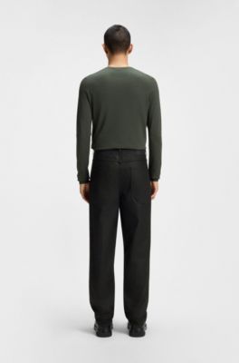 Black relaxed-fit jeans in waxed denim, Black