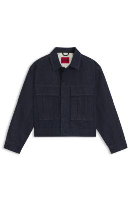 Relaxed-fit jacket in blue Japanese rigid denim, Dark Blue