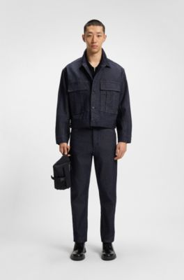 Relaxed-fit jacket in blue Japanese rigid denim, Dark Blue
