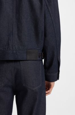 Relaxed-fit jacket in blue Japanese rigid denim, Dark Blue