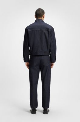 Relaxed-fit jacket in blue Japanese rigid denim, Dark Blue