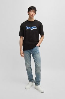 Cotton T-shirt with graphic logo print, Black
