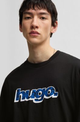 Cotton T-shirt with graphic logo print, Black