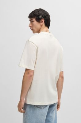 Cotton-jersey T-shirt with logo artwork, White