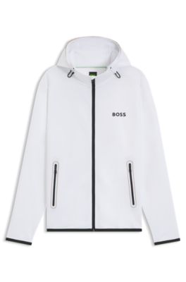 Active stretch-gabardine zip-up hoodie with thermoregulating technology, White
