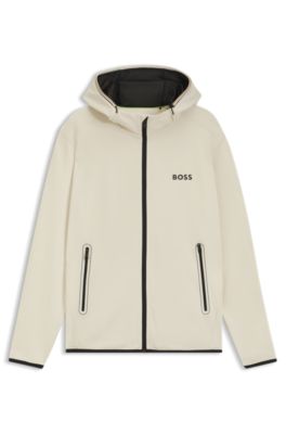一期一会HUGO BOSS快適ストレッチ撥水防風フルJIPレインパーカー BOSS - Active stretch-gabardine zip-up hoodie with