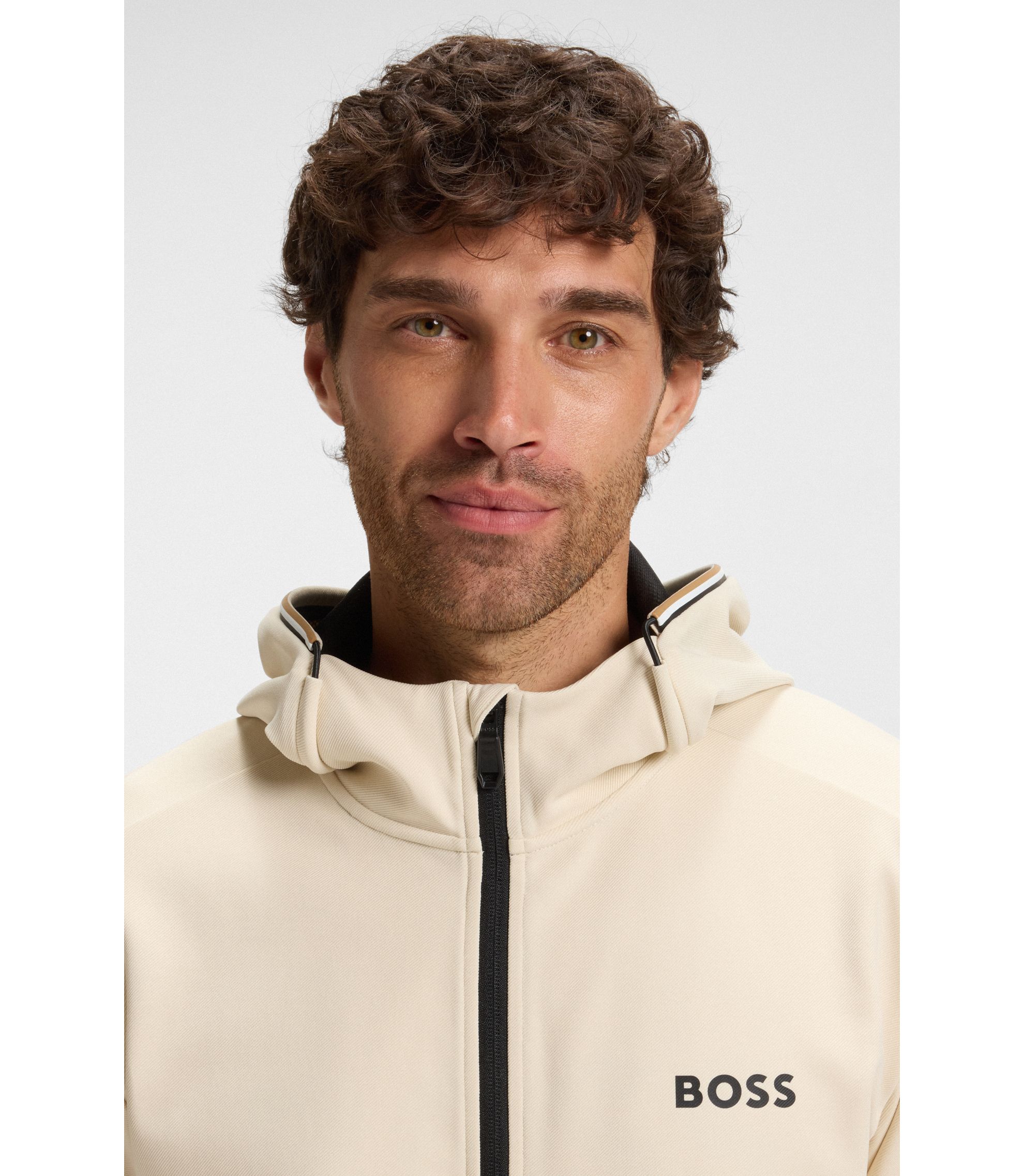 BOSS - Active stretch-gabardine zip-up hoodie with