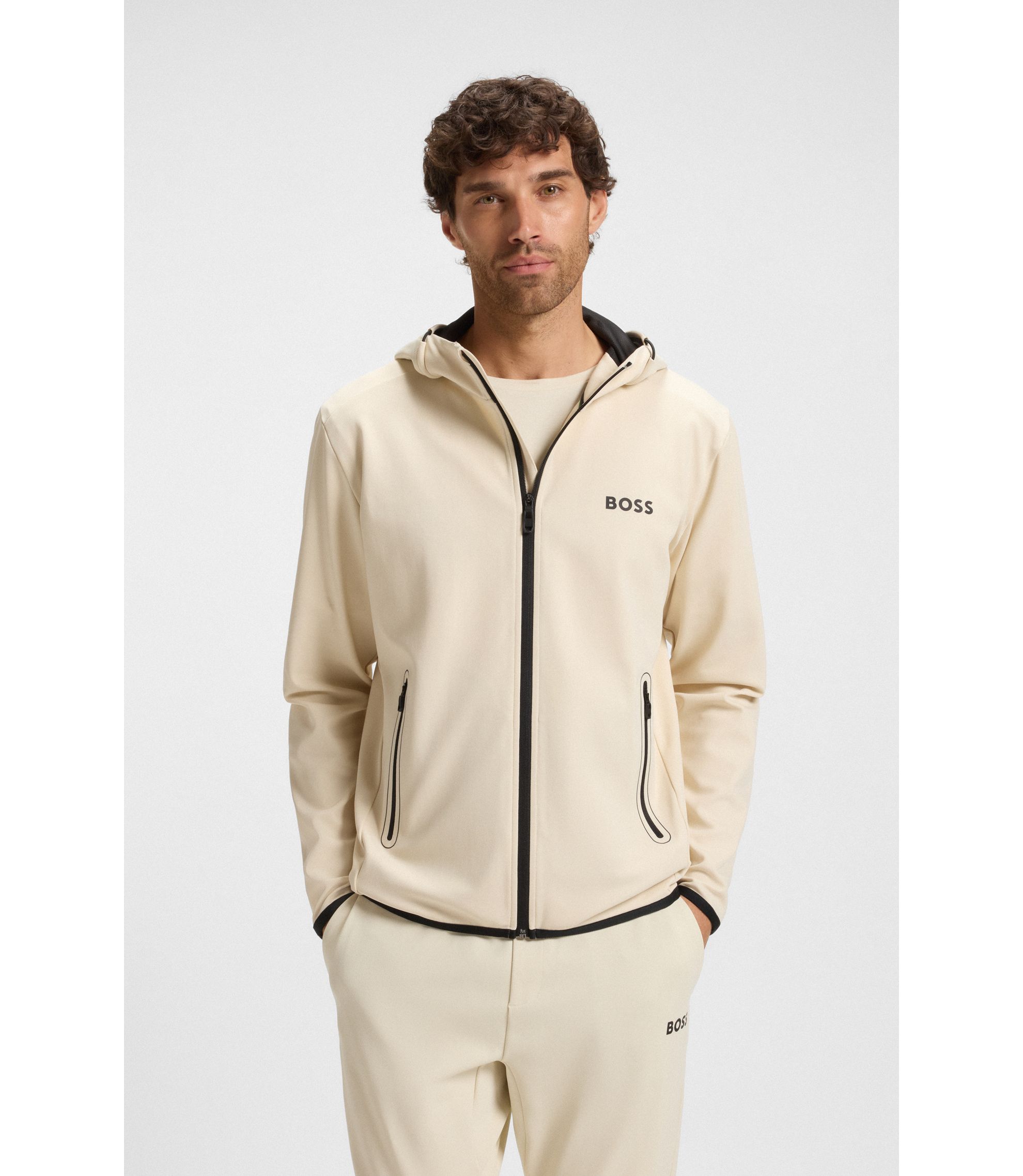 BOSS - Active stretch-gabardine zip-up hoodie with