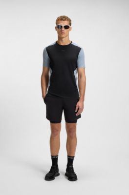 Active mesh-jersey T-shirt with decorative reflective details, Black