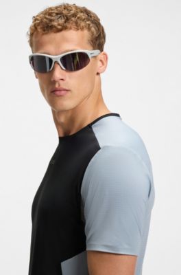Active mesh-jersey T-shirt with decorative reflective details, Black