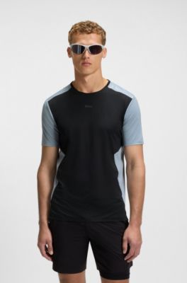 Active mesh-jersey T-shirt with decorative reflective details, Black