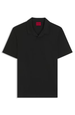 Polo slim fit mercerizado con cuello Johnny, Negro