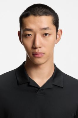 Polo slim fit mercerizado con cuello Johnny, Negro