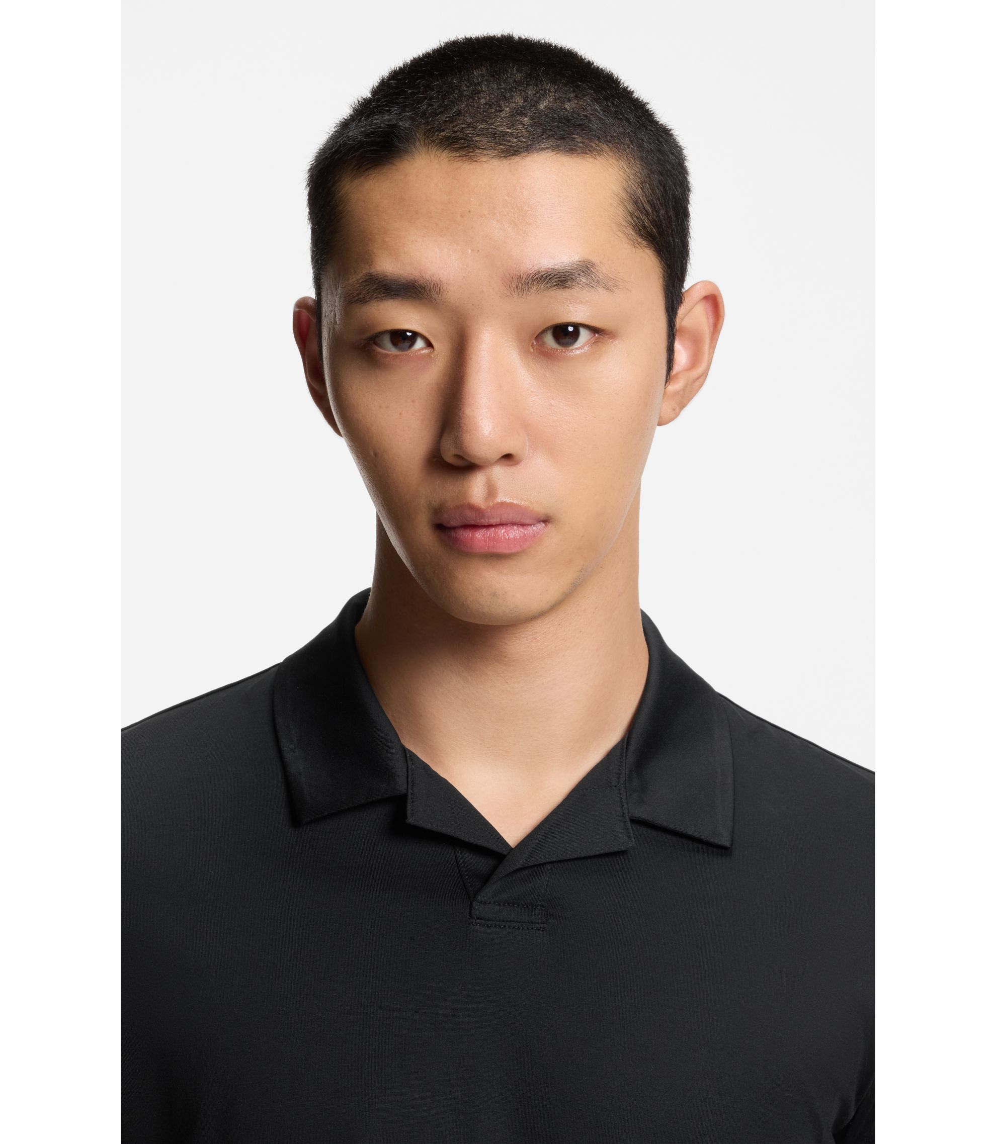 HUGO - Johnny-collar slim-fit polo shirt in stretch cotton - Black