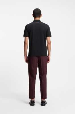 Polo slim fit mercerizado con cuello Johnny, Negro