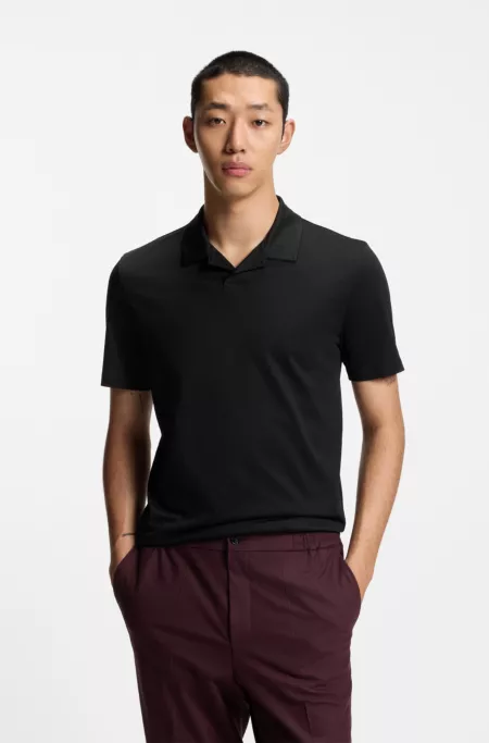 Johnny-collar slim-fit polo shirt in stretch cotton