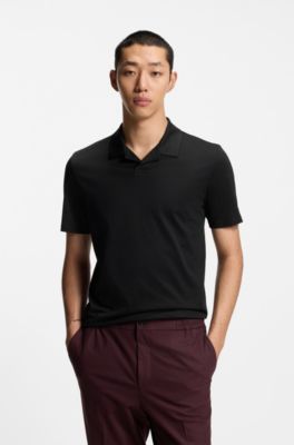 Polo slim fit mercerizado con cuello Johnny, Negro