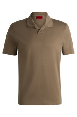 Johnny-collar slim-fit polo shirt in stretch cotton, Brown