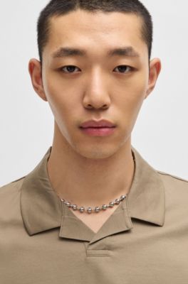 Johnny-collar slim-fit polo shirt in stretch cotton, Brown