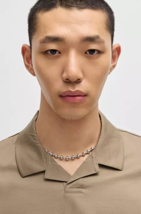 Johnny-collar slim-fit polo shirt in stretch cotton