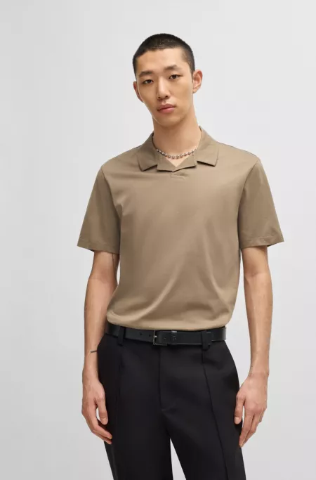Johnny-collar slim-fit polo shirt in stretch cotton