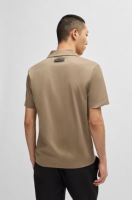 Johnny-collar slim-fit polo shirt in stretch cotton, Brown