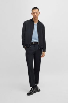 Johnny-collar slim-fit polo shirt in stretch cotton, Light Blue