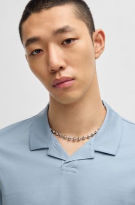 Johnny-collar slim-fit polo shirt in stretch cotton, Light Blue