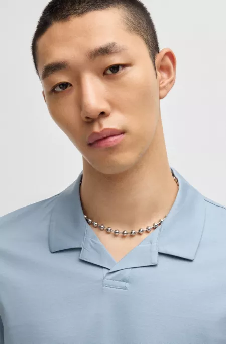 Johnny-collar slim-fit polo shirt in stretch cotton