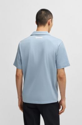 Johnny-collar slim-fit polo shirt in stretch cotton, Light Blue
