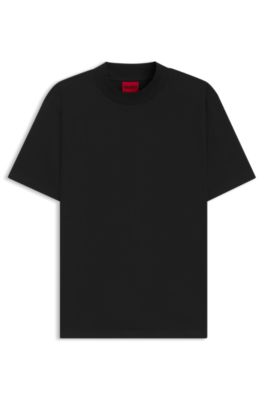 T-shirt Slim en coton stretch avec col mao, Noir