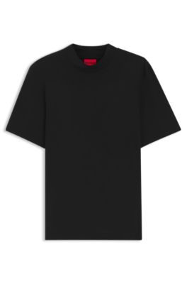 Stand-collar slim-fit T-shirt in stretch cotton, Black