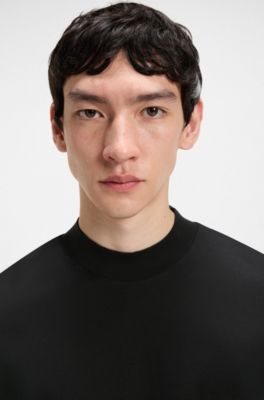 T-shirt Slim en coton stretch avec col mao, Noir
