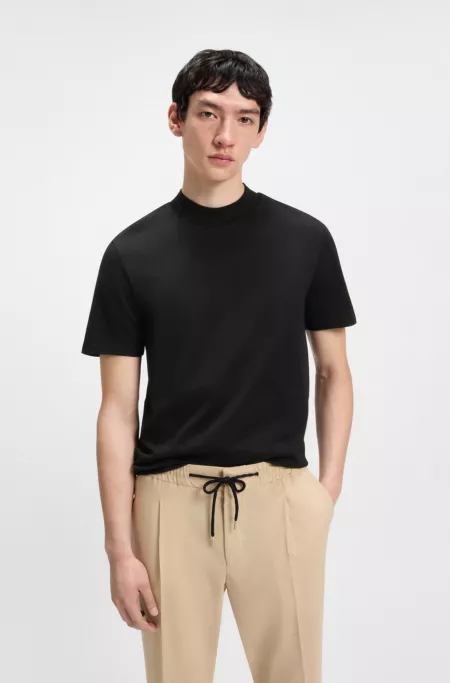 Stand-collar slim-fit T-shirt in stretch cotton