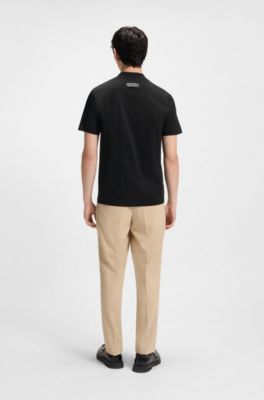 T-shirt Slim en coton stretch avec col mao, Noir