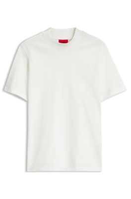 Camiseta slim fit de algod&oacute;n el&aacute;stico con cuello alto, Blanco