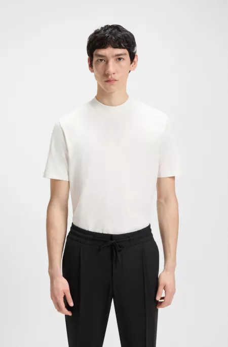 Stand-collar slim-fit T-shirt in stretch cotton