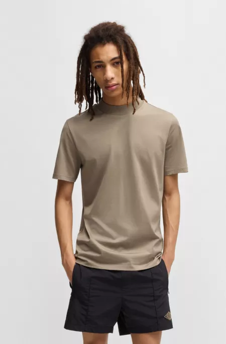 Stand-collar slim-fit T-shirt in stretch cotton