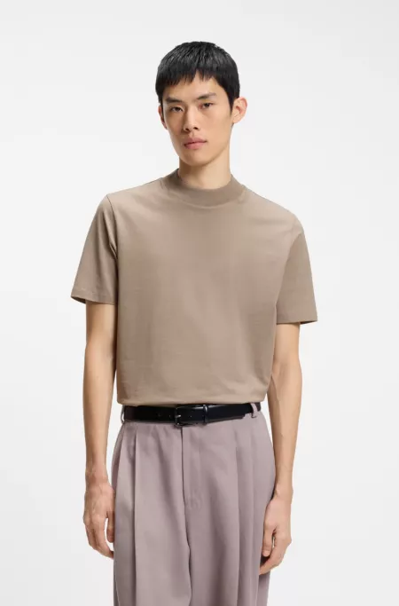 Stand-collar slim-fit T-shirt in stretch cotton