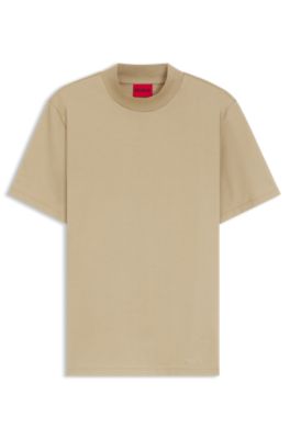 Stand-collar slim-fit T-shirt in stretch cotton, Beige